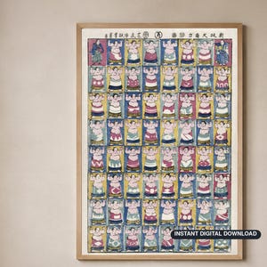 Vintage japanische Sumo-Ringer Druck, Utagawa Yoshikazu Ukiyo-e druckbare Wandkunst, digitaler Download