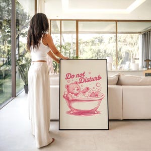 Do Not Disturb Bear Bubble Bath Print, Retro Pink Etching Wall Art, Funny Bathroom Typography Sign, Self Care Decor, Cozy Bear Lover Gift