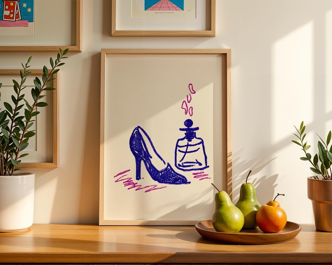 Chic High Heels Minimalist Line Art Print Elegant Perfume Bottle ...