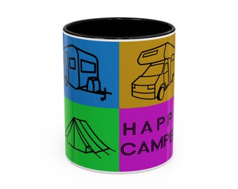 Happy Camper pop-art mok | Camping kampeerwagen tent koffiemok