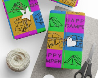 Inpakpapier Happy Camper-patroon | Cadeauverpakking voor kamperen, buitenthema