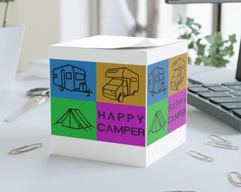 Happy Camper campingpictogrammen Note Cube | Plaknotities voor camper tent caravan