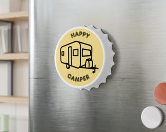 Happy Camper Camper flesopener | Ontwerp kampeeraanhangwagen