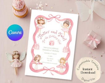 Editable Watercolour Fairy Party Invitation, Children's Birthday, Fairy theme, Canva Template (Digital Download)