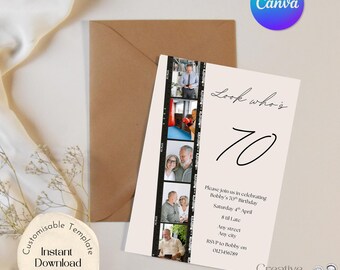 70th Birthday Invitation Template, Photo Collage Milestone Celebration, Editable Canva Template (Digital Download)