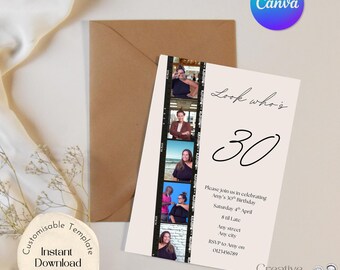 30th Birthday Invitation Template, Modern Milestone Celebration, Editable Canva Template (Digital Download)