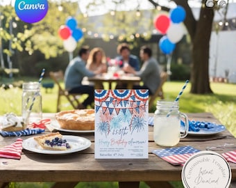 Invito per il 250° compleanno dell'America, 4 luglio, download digitale su Canva.