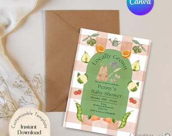 Invito modificabile per baby shower, Locally Grown Girl, download immediato, elegante modello Canva personalizzabile