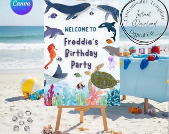 Under the Sea themed Welcome Sign Template, Party Printable, Canva Template  (Digital Download)