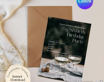 60th Birthday Invitation Template, Modern Celebration Party Printable, Editable Canva Template (Digital Download)