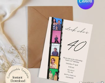 40th Birthday Invitation Template, Modern Milestone Celebration Invite , Editable Canva Template (Digital Download)