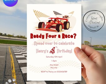 Invito di compleanno a tema auto da corsa, modello per festa di compleanno per bambini (download digitale)