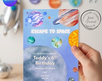 Space Birthday Invitation, Planets Theme, Canva Template (Digital Download)