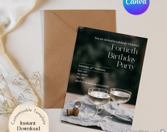 40th Birthday Invitation Template, Modern Milestone Celebration Party Printable, Editable Canva Template (Digital Download)