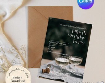 50th Birthday Invitation Template, Modern Celebration Party Printable, Editable Canva Template (Digital Download)