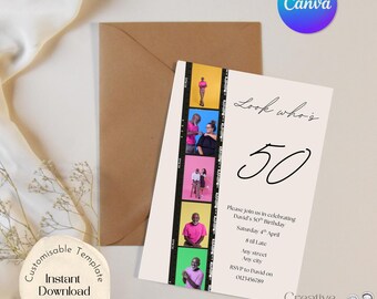 50th Birthday Invitation Template, Modern Milestone Celebration, Editable Canva Template (Digital Download)