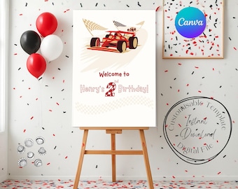 Racing Car themed Welcome Sign Template, Party Printable, Canva Template (Digital Download)