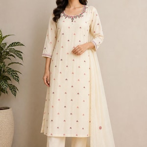 straight fit indian dresses Dusty Green and White Floral Indian Dress