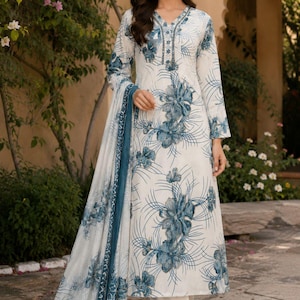 De nieuwste designer kurti met print en handwerk, inclusief palazzo dupatta, voor feestjes en casual gelegenheden, voor vrouwen en meisjes.