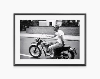 Stampa di Steve McQueen, stampe fotografiche, poster di motociclette, arte murale vintage, stampe in bianco e nero, arte murale di qualità museale