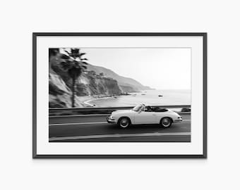Porsche Poster, Photography Prints, Coastal Wall Art, Porsche 911 Poster, Summer Poster, Black and White Wall Art, Museum Quality Wall Art