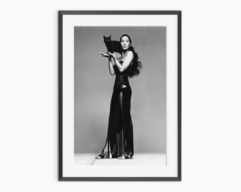 Cher, stampe fotografiche, poster di gatti neri, arte murale di moda, poster di Cher, rivista di moda, arte murale in bianco e nero, arte murale di qualità museale