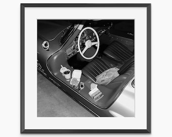 Stampa di auto retrò, poster Mercedes, stampe fotografiche, arte murale in bianco e nero