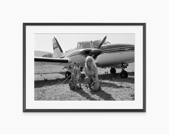 Brigitte Bardot e ghepardo, stampe fotografiche, arte murale vintage, stampe in bianco e nero, arte murale di qualità museale