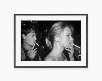 Kate Moss, Johnny Depp, stampa di moda, poster retrò, stampe fotografiche, arte murale in bianco e nero