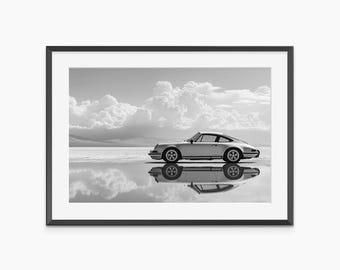 Porsche 911 Poster, Photography Prints, Porsche Wall Art, Porsche Poster, Black and White Wall Art, Museum Quality Photography Poster