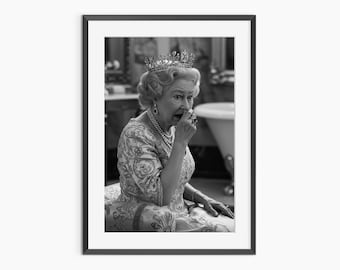 Stampe di metà secolo, stampe fotografiche, decorazioni per bar, arte della regina Elisabetta, arte murale funky, arte murale in bianco e nero, arte murale di qualità museale
