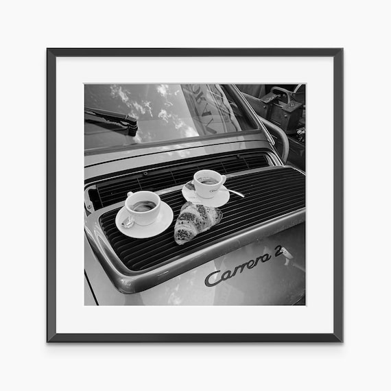Porsche Carrera, Coffee Poster, Photography Prints, Black and White Wall Art