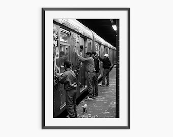Metropolitana di New York, stampe fotografiche, graffiti, stampe retrò, poster vintage, arte murale in bianco e nero, arte murale di qualità museale