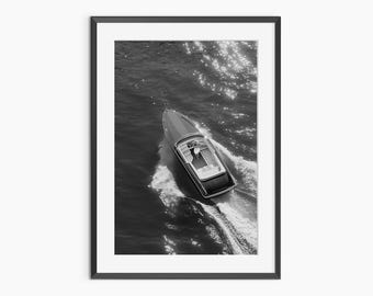 Impresión de yate, impresiones fotográficas, impresión costera, club náutico, impresión de bellas artes, arte mural en blanco y negro, impresión fotográfica con calidad de museo