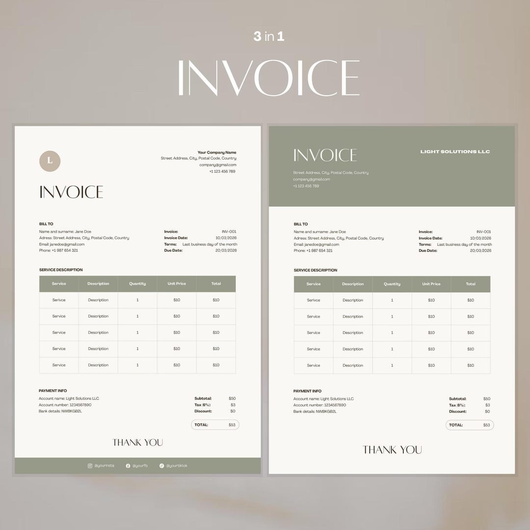 Revspring Invoice Template Editable Invoice Templates, 3 A4 Layouts for Freelancers and Small ...