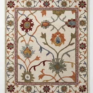 Hand Tufted Wool Loop Rug, Traditional Floral Area for Living Room, Vintage Inspired