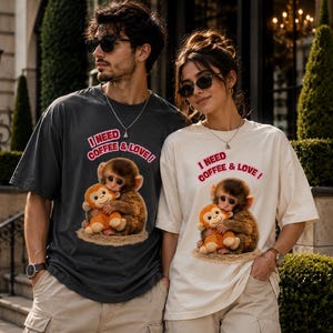 Baby Monkey Coffee Love PNG, Animal Lover T-Shirt Design (Digital Download)
