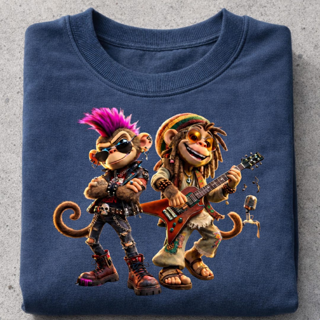 Rocker Punch Monkey Guitar Art, Punk Hippie Illustration (digital ...