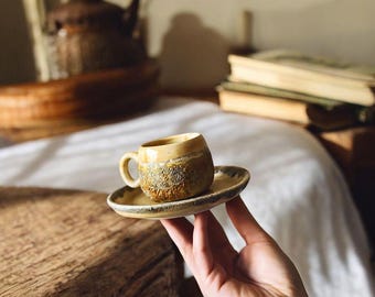 Handmade Ceramic Turkish Coffee Cup Set – Unique Espresso Saucer Dish