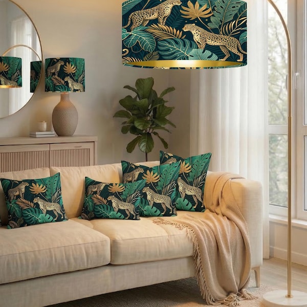 Op maat gemaakt handgemaakt op bestelling luxe luipaard dier in jugle planten boompatroon trommel lampenkap hanglamp lampenkap alle vormen en maten