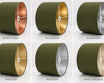 Bespoke handmade by order forest green linen fabric drum lamp shade pendant light lamp shade all purpose tables and ceilings all sizes