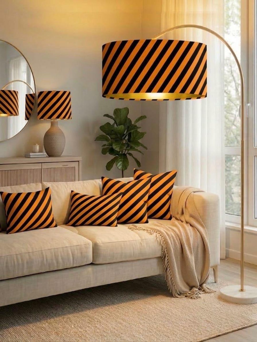 Lighting Stip Pattern Bespoke Handmade by Order Pumpkin Orange and Black Velvet Diagonal Stip ...