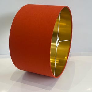 Pantalla de lámpara colgante de tambor de tela de lino color naranja intenso nueva hecha a mano, pantalla de lámpara para mesas y techos de uso general, todos los tamaños y formas disponibles