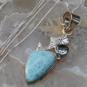 Colar Larimar de prata esterlina, joia minimalista Larimar Whisper para ela