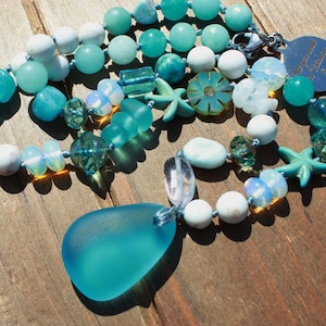 Coastal Harmony Sea Glass Necklace 19 inches by Knottedup Gift For the Beach Lover