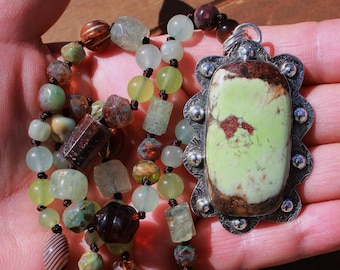 Lovely Lemon Chrysoprase Long Beaded Necklace by Knottedup