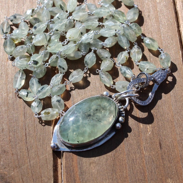 Classy, Flirty, Elegant, Prehnite Necklace, Double Strand Necklace, Pave Clasp, Gemstone Necklace, Jewelry for Her, Knottedup