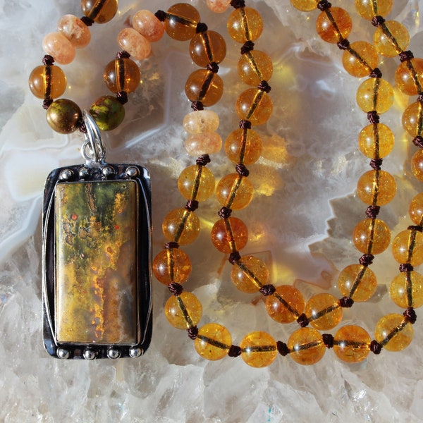 Sunny Citrine and Bumble Bee Jasper Beaded Necklace by Knottedup