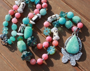 Whimsical Amazonite Beaded Artisan Necklace by Knottedup