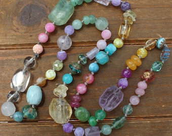 Long Gemstone Rainbow Necklace by Knottedup